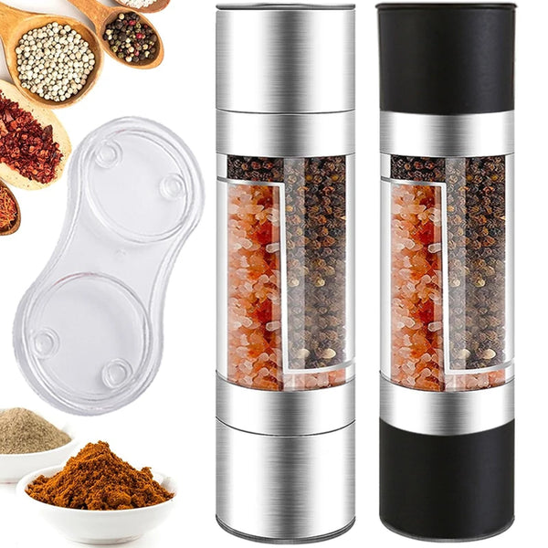 Salt and Pepper Grinder 2 in 1 Manual Stainless Steel Salt Pepper Mills with Adjustable Ceramic Grinding Spice Mill Kitchen Tool