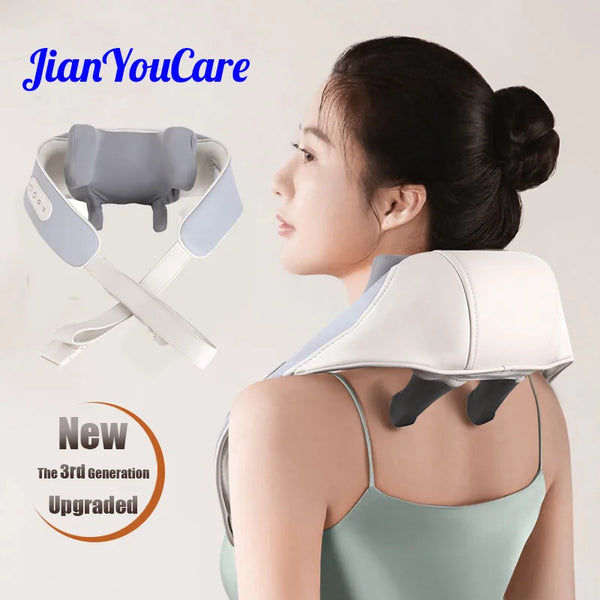 JianYouCare electrical neck shoulder body massager Heated Kneading Shiatsu Shawl Cervical back Massage machine Relieve fatigue