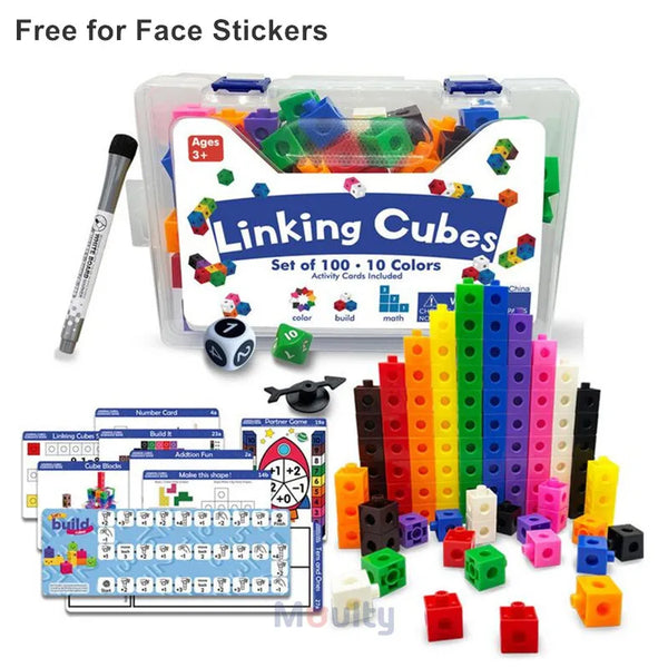 Moulty Linking Math Cubes Set of 100 Counting Number Blocks STEM Counting Toys Snap Linking Cube Math Counters for Kids Learning